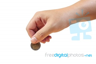 Piggy Bank, Green Color On White Background Stock Photo