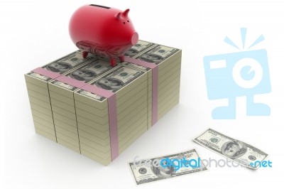 Piggy Bank On Currency Stock Image