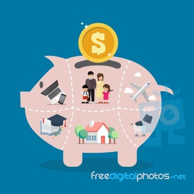 Piggy Bank Saving Money Portion For Life Stock Image