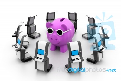 Piggy Bank With Atm Stock Image