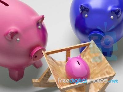 Piggy Family Shows Planning Protection And Savings Stock Image