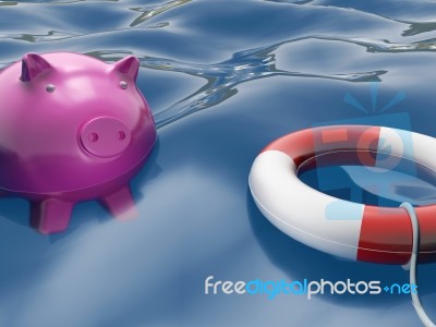 Piggy With Lifebuoy Shows Safety And Security Stock Image