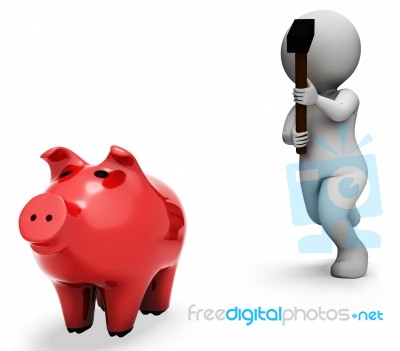 Piggybank Character Indicates Spending Word And Banking 3d Rende… Stock Image