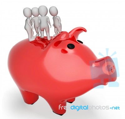 Piggybank Save Represents Render Saved And Currency 3d Rendering… Stock Image
