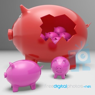 Piggybanks Inside Piggybank Showing Saving Accounts And Banking Stock Image