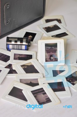 Pile Of Old Film Slides Of Art And Culture Memories Stock Photo
