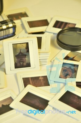 Pile Of Old Film Slides Of Art And Culture Memories Stock Photo