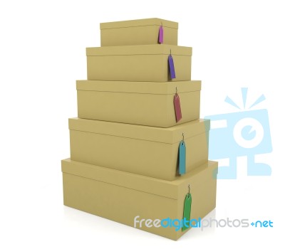 Pile Of Paper Boxes With Price Tags Stock Image
