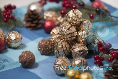 Pile Of Sweet Round Chocolate Candies Stock Photo