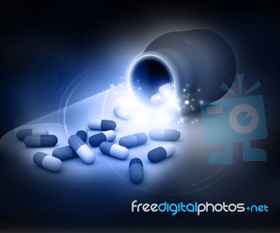 Pills Pouring Out Of The Bottle Stock Image