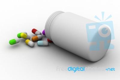 Pills Spilled Around A Pill Bottle Stock Image