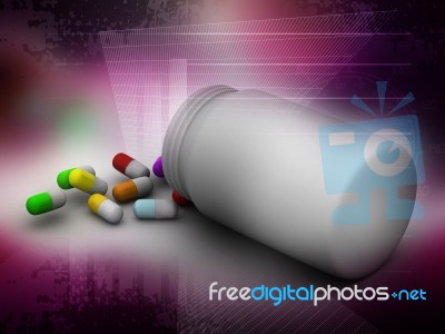 Pills Spilled Around A Pill Bottle Stock Image
