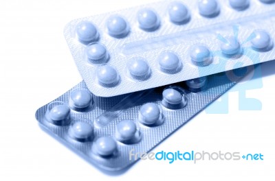 Pills Strips In Blue Tone Stock Photo
