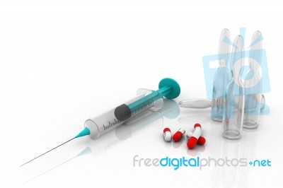 Pills Syringe And Ampules Stock Image