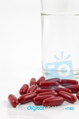pills with water glass Stock Photo