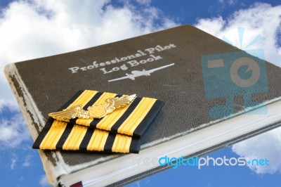 Pilot Log Book And Pilot Sign Stock Photo