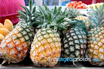 Pineapple In The Market Stock Photo
