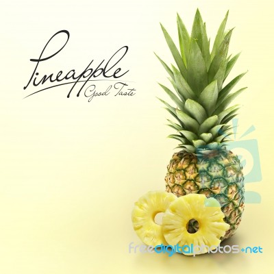Pineapple On Yellow Solid Background Stock Photo