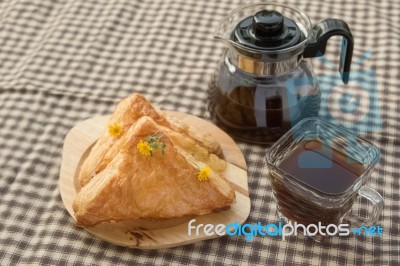 Pineapple Pie With Coffee Break Stock Photo