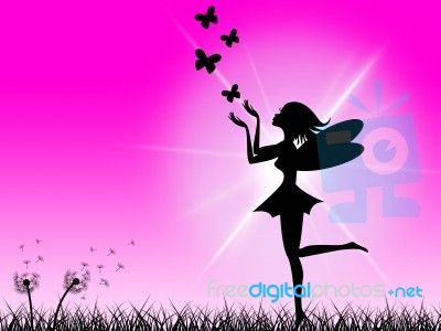 Pink Fairy Shows Sunlight Magic And Girl Stock Image