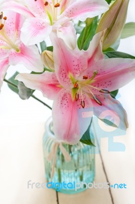 Pink Lily Flower Bouquet Stock Photo