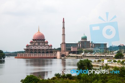 Pink Mosque With River Stock Photo