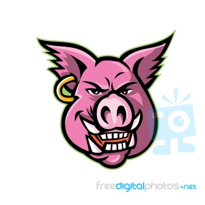 Pink Pig Wearing Earring Mascot Stock Image