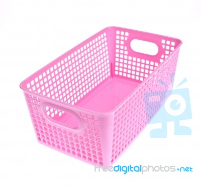 Pink Plastic Basket Isolated On White Background Stock Photo