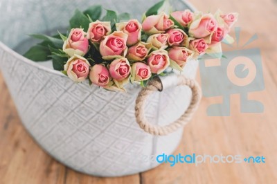 Pink Rose Basket Stock Photo