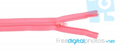 Pink Zipper Part Opened On White Background Stock Photo