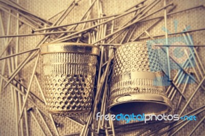 Pins And Thimbles Stock Photo