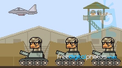 Pixel Art Tank Army Stock Image