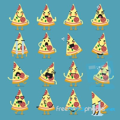 Pizza Character Emoji Set Stock Image
