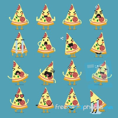 Pizza Character Emoji Set Stock Image