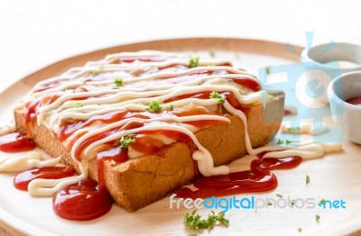 Pizza Toasted Bread With Tomato Sauce And Ham Cheese Selective F… Stock Photo