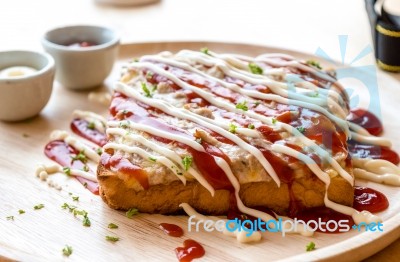 Pizza Toasted Bread With Tomato Sauce And Ham Cheese Selective F… Stock Photo
