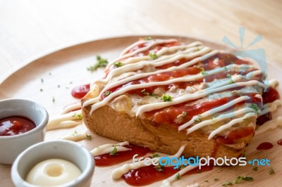 Pizza Toasted Bread With Tomato Sauce And Ham Cheese Selective F… Stock Photo