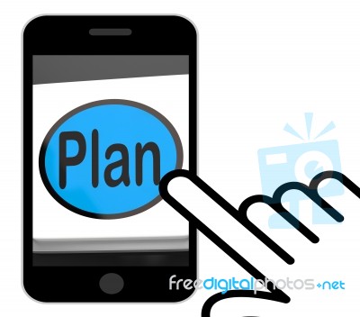 Plan Button Displays Objectives Planning And Organizing Stock Image