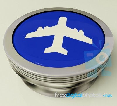 Plane Button Means Travel Or Vacation Stock Image