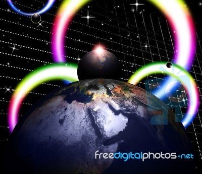 Planets World Shows Solar System And Globalisation Stock Image