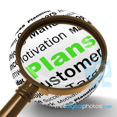 Plans Magnifier Definition Shows Customers Target Arrangement Or… Stock Image
