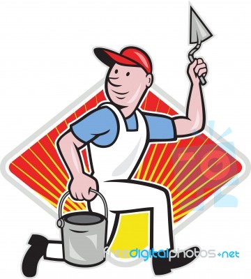 Plaster Masonry Worker Cartoon Stock Image
