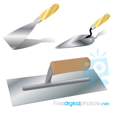 Plastering Trowel. Trowel Wood And Scraper Isolated On White Background Stock Image