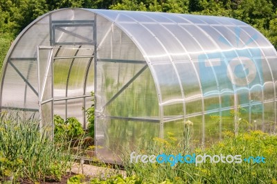 Plastic Greenhouse For Growing Vegetables Stock Photo