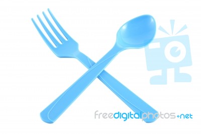 Plastic Spoon And Fork Stock Photo
