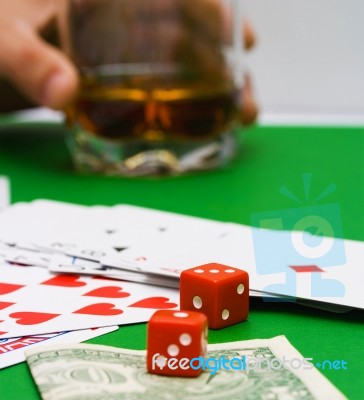 Playing Cards On Casino Table Stock Photo