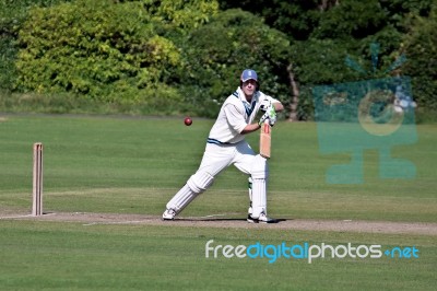 Playing Cricket On The Green At Bamburgh Stock Photo