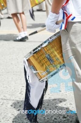 Playing Snare Drums In Parade Stock Photo