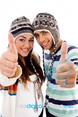 Pleased Friends With Thumbs Up Stock Photo