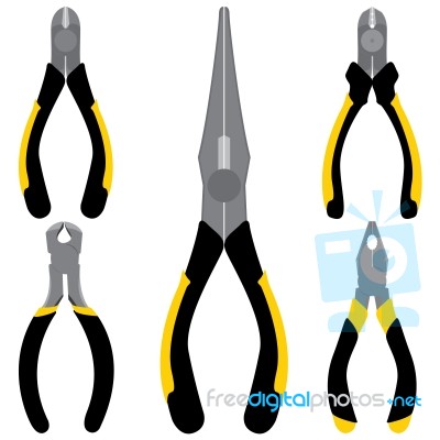 Pliers For Black And Yellow Design On A White Background. Pliers Design Isolated On White Background Stock Image